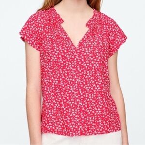 Gap pink floral split neck blouse